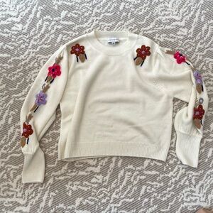 Something Navy Women’s Large Floral Embroidered Crew Neck Sweater